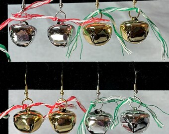 Large Bells - Jingle Bells in Gold or Silver and Shiny or Glittery - Fun & Festive ear wire earrings