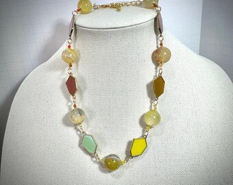Enamel Hexigons and Mixed Agate 16 inch plus 2 inch extension necklace