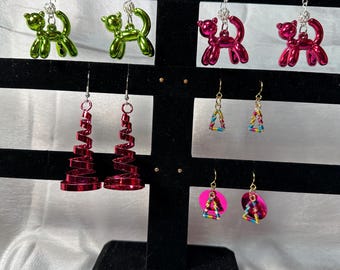 Color Fun Earrings - Balloon Dogs, Swirl Ribbon Trees and Rainbow wire wrap trees - Just for Fun!