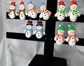 Snowman Earrings - large clay on silver earwires with different scarf and hat selections