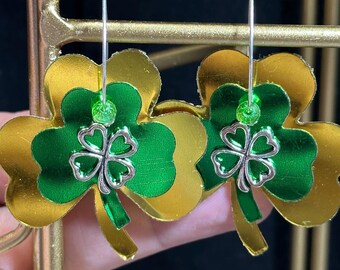 Shamrock Earrings with shamrock charms on silver ear wires - 4 styles