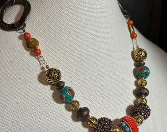 Unique blend of metals, stones, and embellished beads - Multi-color necklace