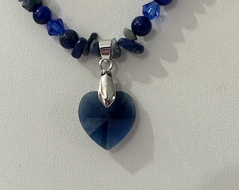 Lapis & Swarovski Dark Indigo XLN Heart Pendant Crystal, 20 inch necklace