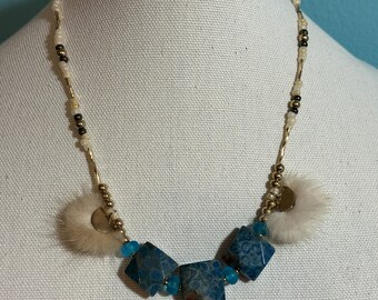 Fossil Coral Stones in blue and tan 18 to 21 inch necklace
