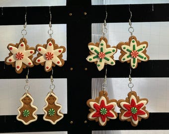 Gingerbread Cookie Clay Earrings - Holiday Charm earrings - large