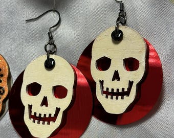 Skull Earrings - traditional styles and day of the dead styles - wood