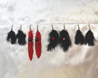 Red & Black Feather earrings to support your team or school.