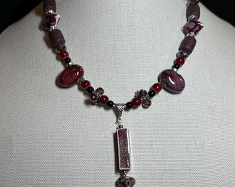 Ceramic & Crystals in Burgundy necklace and earrings