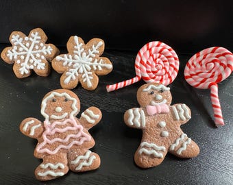 Peppermint lollipop and gingerbread cookie post earrings