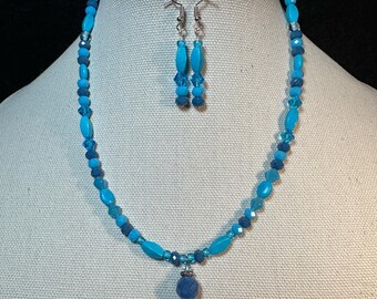 Blue & Aque Stone and Glass set