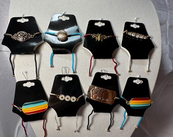 Stackable Focal Charm cord bracelets - various styles with adjustable sliding cords