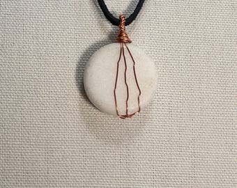 Stone wire wrapped pendant on leather suede lace necklace