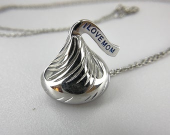 Hersheys Kiss Vintage Necklace: "I Love Mom" Sterling Silver Pendant