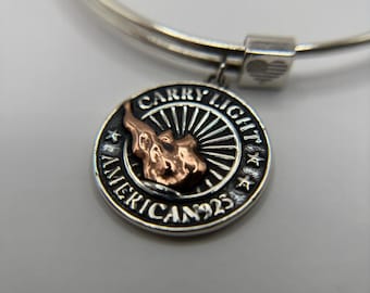 Alex and Ani Liberty Copper Carry Light Charm Bangle 525 Sterling Silver