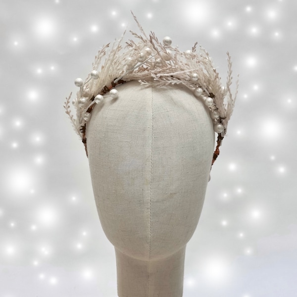 Ivory Pearl Floral Headdress with white beads “Victoriya”