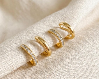 Clip On Double Hoop Earrings,Non Pierced Gold Earrings,Pain Free Invisible Clip Earrings,Non Pierced Gold Hoops