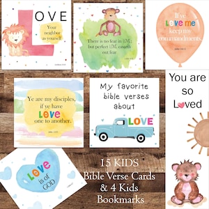Tarjetas imprimibles con versículos bíblicos para niños, El fruto del Espíritu es el amor, Memorización de las Escrituras para niños pequeños, Descarga instantánea