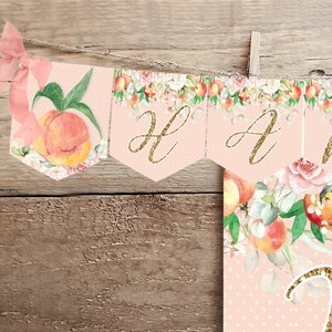 Peach Birthday Banner, Peach Birthday Party, Sweet as a Peach Birthday, Peach Floral Decor, Instant Download