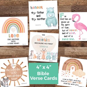 Tarjetas de memorización de versículos bíblicos para niños, imprimibles, ideales para llevar en la lonchera. Descarga instantánea.