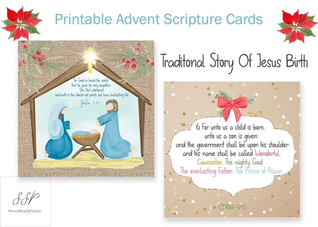 Story of Jesus Advent Calendar: Nativity Scripture Cards (PRINTABLE ...