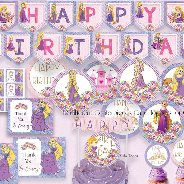 Rapunzel Birthday Party Decorations, Tangled Rapunzel Birthday Printable Decorations, Rapunzel Birthday Package