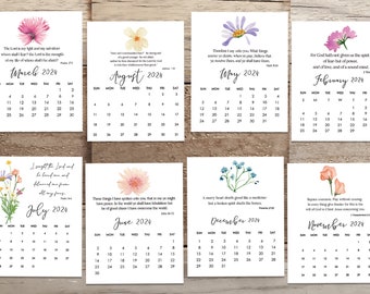 2024 desk calendar, Christian desk calendar cards set, Bible verses wildflower calendar, Desk scripture calendar Physical item