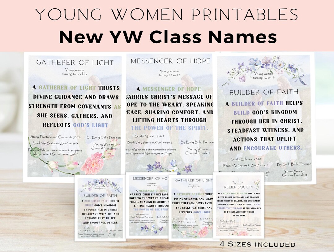 LDS Young Women New Class Names Printable Poster and Cards Set Instant ...