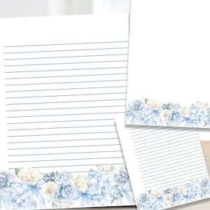 Bloc de notas imprimible con diseño de flores y lazos, juego de hojas imprimibles, elegante bloc de notas floral en PDF, papel de papelería rayado y sin rayar