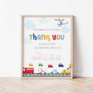 Transportation Birthday Party Sign, 2nd Birthday Party Table Sign, Train 2nd Birthday Party Sign, Transportation Thank You Table Sign, PDF