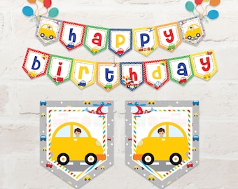 Transportation Birthday Party Banner, Cars Birthday Decor, Boy Birthday Party,  Train,Planes PRINTABLE Birthday Banner, Digital DOWNLOAD