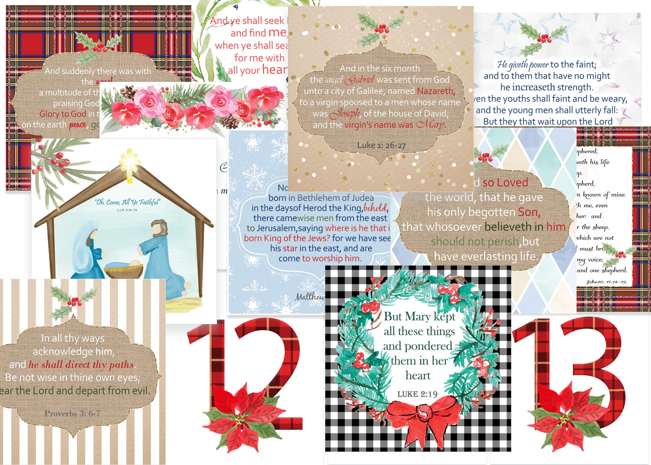 Christmas Advent Scripture Cards, Advent Bible Verses, Advent Calendar