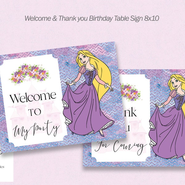 Tangled Birthday Welcome Sign, Rapunzel Table Party Sign - Instant Download,