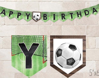 Soccer Happy Birthday Banner Printable - Boys Soccer Birthday Decorations, Green Black Sports Party Banner - Instant Download Birthday Sign