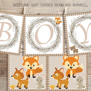It's a Boy Baby Shower, Woodland Animals Banner, Baby Shower Banner, PRINTABLE