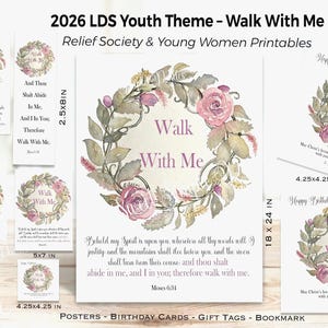 Relief Society Printables, Walk With Me 2026 LDS Youth Theme Posters, Birthday Tags Set