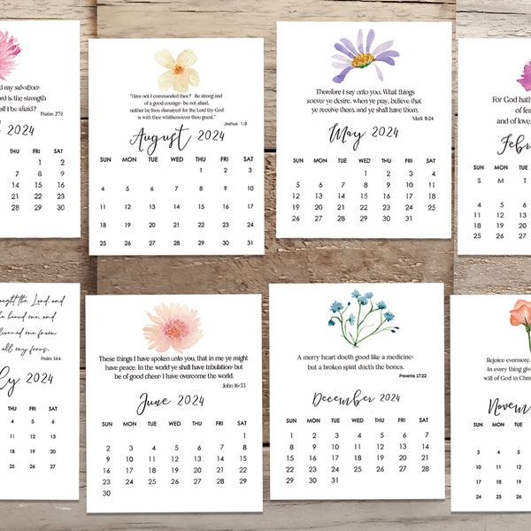 2024 Scripture Desk Calendar, Christian Desk Calendar Cards Set, Bible Verses Wildflower Gifts, Scripture Calendar, Printable