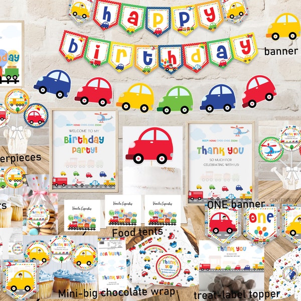 Transportation Theme Birthday Package, Cars Boy Birthday Party Supplies, Two-Two Train birthday Bundle, Transportation Birthday Decoration