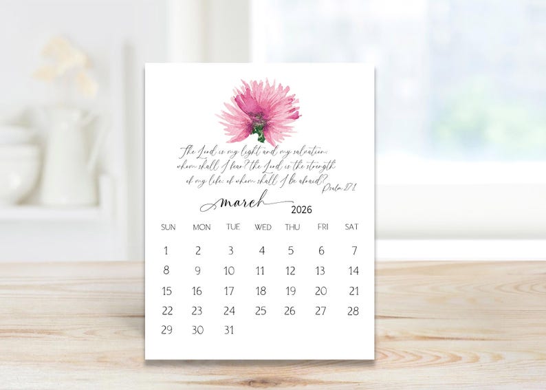 2026 Scripture Calendar, Christian Printable Calendar With Bible Verses ...