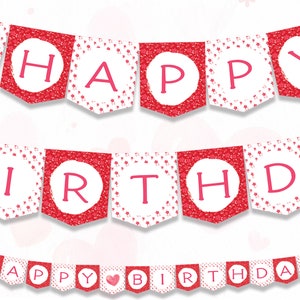Happy Birthday Banner Heart, Valentine Birthday Banner for Girl, February Birthday Banner,  Girl Happy Birthday Banner, DIGITAL