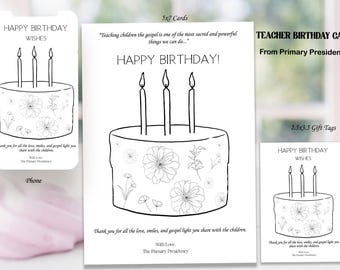 LDS Primary Teacher Birthday Card & Gift Tags, Printable