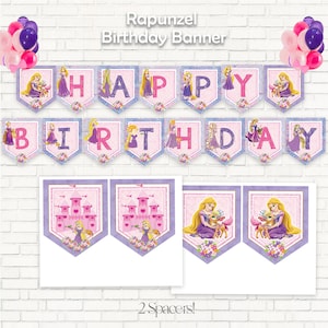 Printable Rapunzel Birthday Banner, Princess Happy Birthday Banner ...
