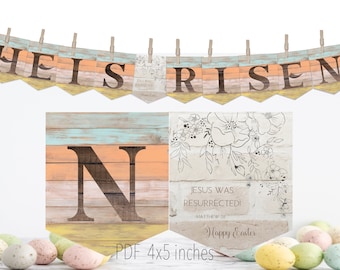 Decoración cristiana de Pascua - Resucitó - Banner imprimible