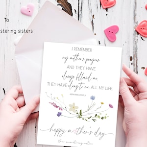 Tarjeta con cita para el Día de la Madre para ministrar / Tarjeta con cita "Las oraciones de mi madre" de Abraham Lincoln / Tarjeta con texto SUD para el Día de la Madre / Cita imprimible