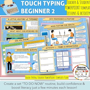 Touch Typing Beginner 2, PowerPoint Editable Template, Typing Lesson, Computer lesson, Digital Literacy, Teacher Planner, Course Lesson