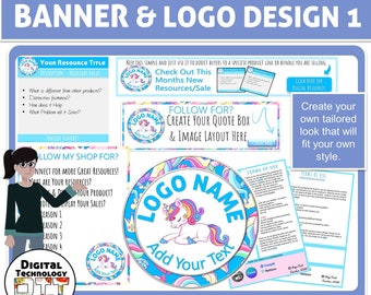 Banners and Logo design, PowerPoint temp, TPT Banner,TPT Logo,Editable,Editable Logo,BannerEditable,Template,ETSY Banners, Tes Banners,Logo