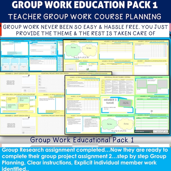 Group Work PowerPoint Template 1, Student Project, Teacher Lesson, Teacher Planner, Group Project, Editable, Student Project, NoteBook