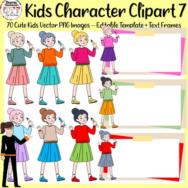 Kids Teen Character Vectors & Text Frame Clipart 7, Kids Text Frames, Boys vector, girl Vector, Cartoon kids, PNG, Teenager Clipart, Teens