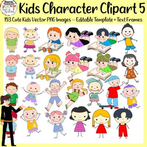 Clipart di personaggi dei cartoni animati per bambini 5, vettore disegnato a mano, illustrazioni completamente modificabili per insegnanti, grafica stampabile, download digitale