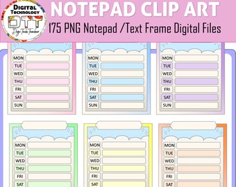 Notepad Clipart 7, PNG, Sticky Note, Text Box Frame, Vector Notepads, Clipart stationery, Icons, Digital Clipart, Sticker paper, Notebook