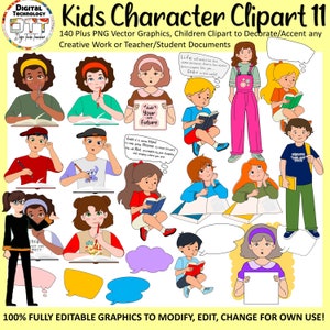 Kids Vector Clipart 11, Children Clipart, School Clipart, Middle School Clipart, Primary School Clipart, Editable Template, PNG, Cute kids